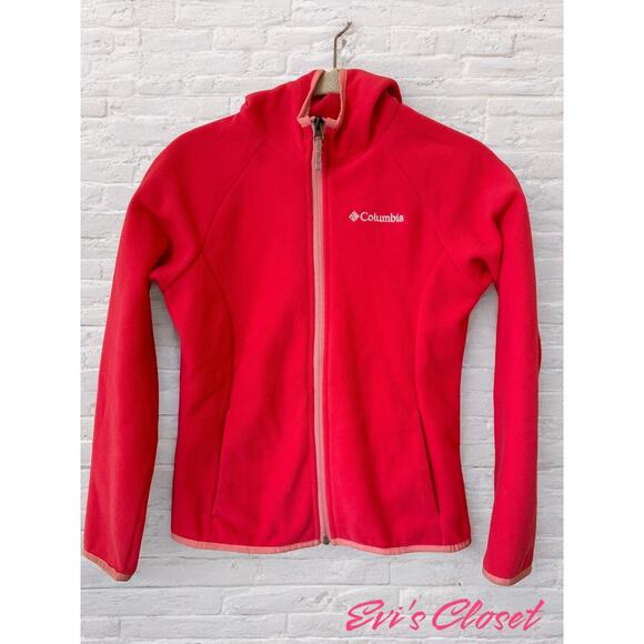 Columbia Girls Full Zip Up Fleece Hoodie Jacket Pink Sz M - Picture 1 of 10